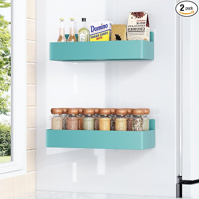 Magnetic Spice Rack for Refrigerator, Kitchen Organizer and Storage Shelf, Blue(2 Pack)