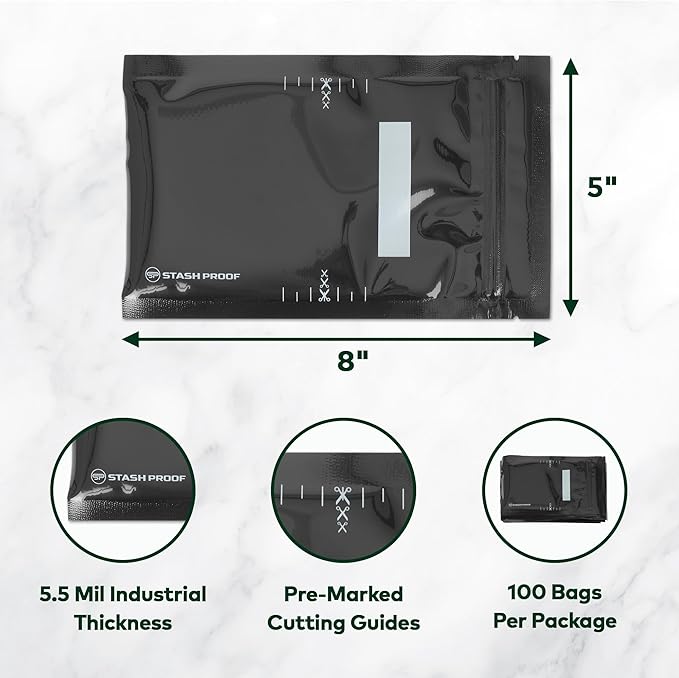 5" x 8" Recloseable Zip Storage Bag (100 Count) 5.5 Mil Durable - BPA Free Commerical Food Grade Reusable Resealable Zipper Vacuum Seal (Black and Black)