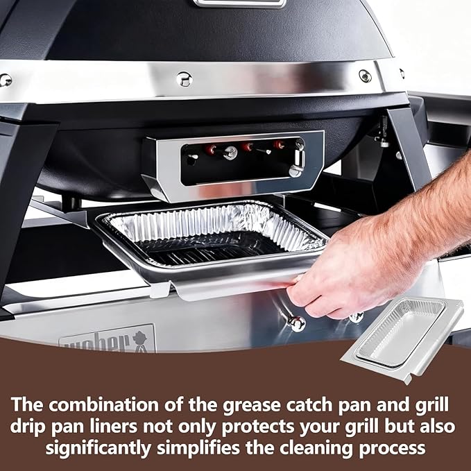 67047 Oil Catch Pan with 6415 15-Pack Aluminum Pan Liners for Weber Spirit I&II 200 and 300 Gas Grills, 83156 Grease Drip Tray Liners Parts for Weber Genesis I&II LX200/300 Series,for Weber Traveler