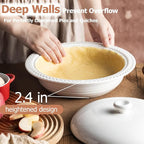 Deep Dish Pie Pan with Lid, 11 inch Ceramic Pie Dish, Round Baking Dish for Apple, Quiche, Pot Pies, Tart, etc, Microwave, Dishwasher, and Oven Safe