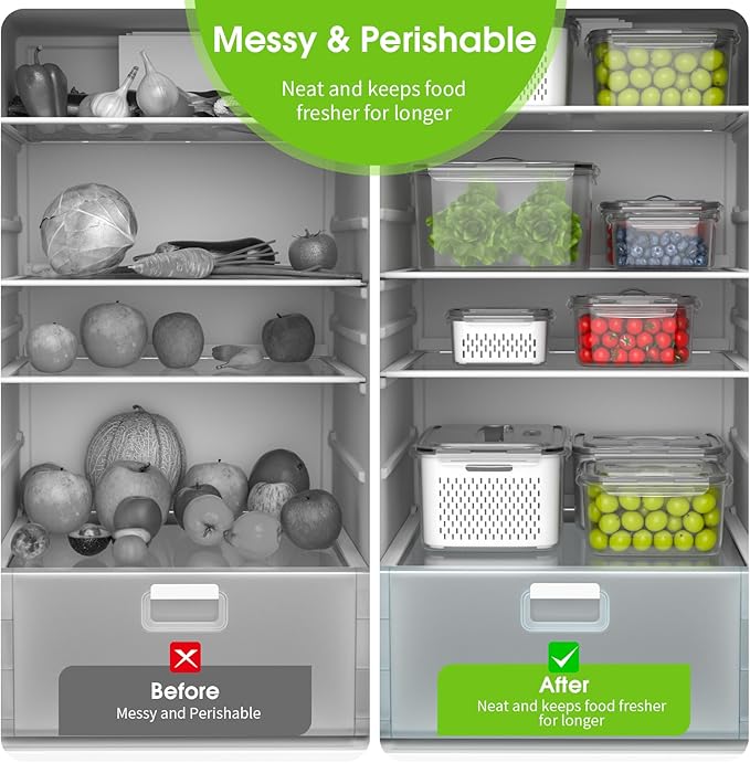 Fruit Storage Containers for Fridge - 5 Size Berry Containers for Fridge Keep Fresh with Colanders and Vent Handle Lids, Clear Vegetable Storage Containers for Refrigerator, Lettuce Keeper