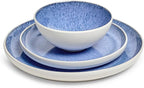 Sango Cove 12-Piece Blue Stoneware Dinnerware Set – Service for 4, Plate & Bowl Set, Blue with a White Speckled Underglaze, for Daily Dining & Entertainment, Microwave & Dishwasher Safe