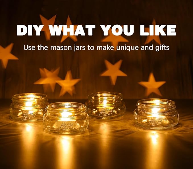 Mason Jars, 8 OZ, Wide Mouth, 12 Pack with Lids and Bands, Glass Canning Jars for Canning, Pickling, Preserving, Jam, Honey, Wedding Favors, Shower Favors (12 Pack, Clear)