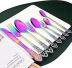 Royal 24-piece Rainbow Silverware Dinnerware, 18/10 Stainless Steel Luxury Flatware Service For 6 Include Knives/Forks/Spoons/Teaspoons, Mirror Polished Dishwasher Safe