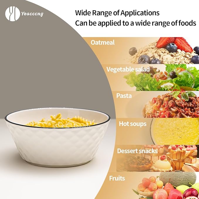 Yeacccng Deep Soup Bowls Set of 3, 46oz Large Cereal Bowls, Large Soup Bowl for Kitchen, 8 inch Diamond Pattern Decorative Bowls, Dishwasher & Microwave Safe, Scratch-Resistant, Lead-Free, Easy Clean