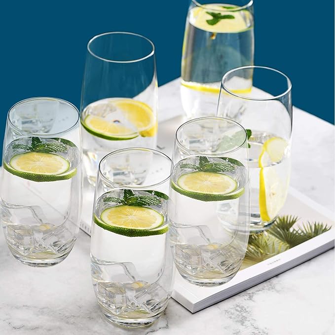 CUKBLESS Drinking Glasses Set of 6, Crystal Highball Water Glasses, Glass Cups for Water, Juice, Beverage, Mojito, Mixed Drinks, Cocktail Glass Set，13 Oz