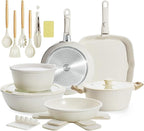 23pcs Ceramic Pots and Pans Set, Nonstick Detachable Handle Cookware, Induction Kitchen Cooking Set with Removable Handle,include Frying Pans & Saucepans Oven Safe, Induction, Stackable Set