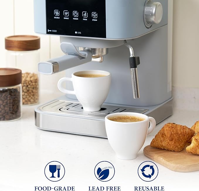 Minh Long 4 OZ Porcelain Espresso Cups Set of 2, Mini Coffee Mugs, Demitasse Cups, Espresso Mugs, Designed for Double Shots of Espresso, Lungo and Tea, Perfect for Coffee Machine and Maker - White