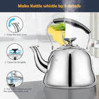 Tea Kettle Stovetop Whistling Teakettle ClassicTeapot Stainless Steel Tea Pots for Stove Top with Heat-resistant Folding Handle Mirror Finish, 2 liters