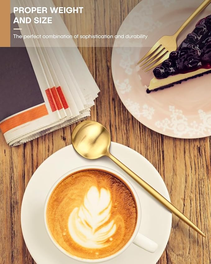 Gold Silverware Set,Ollex 40 Pieces Flatware Set For 8,Matte Utensil set with Stainless Knives Gold Forks and Spoons Tableware Cutlery Set with Satin Finish Dishwasher Safe