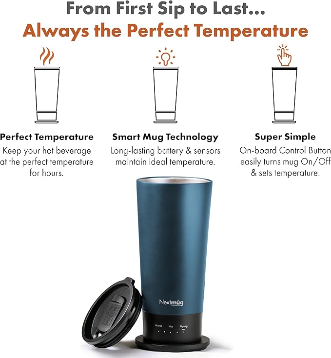 Nextmug Go - Temperature-Controlled, Self-Heating Travel Mug (Slate Blue - 16 oz.)