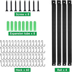 Kitchen Utensil Rack with 15 Hooks, 17 Inch Pots and Pans Hanging Rack Wall Mounted, Steel Cooking Utensil Hanger, 4 Pack