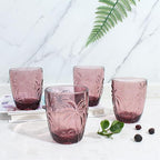 M&N HOME Colored Whiskey Glasses, Set of 4 Colorful Drinking Glasses, 9 Oz Coconut Cups, Glass Tumblers, Glass Cups for Water and Juice, Tiki Cups, Tropical Themed Glassware Set - PURPLE SET