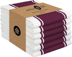 Native Fab Kitchen Towels 18 x 28 Inch, Set of 6, Wide Stripe, Super Absorbent, Quick Dry, Soft, 100% Cotton Dish Towels for Wiping Hands, Drying Dishes, Cleaning Dishcloths Set - Burgundy (Maroon)