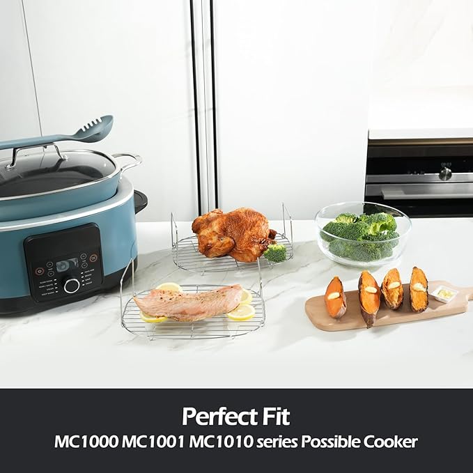 Steam and Roast Rack - Compatible with Ninja Foodi Possible Cooker Pro 8.5 Qt MC1000, MC1001, MC1010 Series Slow Cooker Crock Pot - Chrome Coated Possiblecooker Accessories (Steam Rack)