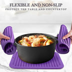 Silicone Trivet for Hot Dishes, 2 Pack Purple Heat Resistant Silicone Hot Pads Pot Holders for Kitchen Counter Non-Slip Trivets for Hot Pots and Pans, 9'' x 12'' Large Dish Drying Mat & Spoon Rest