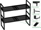 Expandable Spice Rack, Stackable Metal Pantry Storage Shelves Stand, Adjustable Height Cabinet Shelf Organizer Racks(3PACKS/BLACK,LARGE)