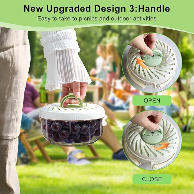 2025 New Fruit Strainer Container with Lid, 1QT(1L) 2 in 1 Drainer Basket with Foldable Handle, Multifunctional Colander for Kitchen and Camping, Suitable for Washing Berry, Vegetables, Rice