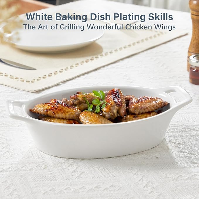 ONEMORE Oval Au Gratin Baking Dish, 20 oz Small Casserole Dishes with Handles 6x8" Ceramic Baking Pan for 1-2 People, Oven Safe for Lasagna, Pies, Individual Servings & Side Dishes, Set of 4, White