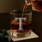 (T-Monogram)- 4 Piece Set of 11 Ounce Engraved Heavy Base Rocks Glasses Elegant Glass-Multi-Purpose Beverage-Rocks Glass- Gift for any Occasion- By: On The Rox