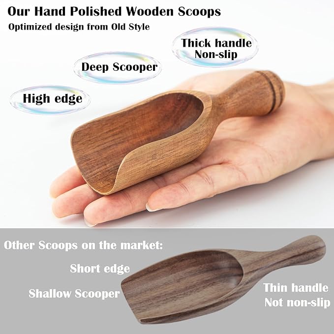 Wooden Scoops for Canisters 2PCS Wooden Scoop for Jars 4.9″Med-size Acacia Measuring Spoon for Ground Coffee Scoops Shovel Kitchen Scooping for Powder Bath Salt Laundry Detergent Shove-Multipurpose