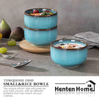 Henten Home Ceramic Salad Bowl Set, 15 OZ Cereal Bowls Set of 4, Porcelain Rice Bowls for Kitchen, Reactive Glaze Serving Soup Bowls for Snack, Pasta, Microwave Safe (Aqua)
