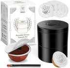 Reusable Kit for Nespresso Pods Vertuo, 50 Pcs Aluminum Foil Seal Lids, Holder & Brush Included – for Refilling Nespresso Vertuo/Vertuoline Pods, Refillable Coffee Capsules Tool Set