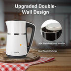 Epsilon Double Wall Electric Kettle 1500W – 1.7L Hot Water Tea Kettle & Hot Water Boiler with Auto Shut-Off, Boil Dry Protection, BPA-Free Stainless Steel Electric Teapot, Fast Boil, Cool Touch Design