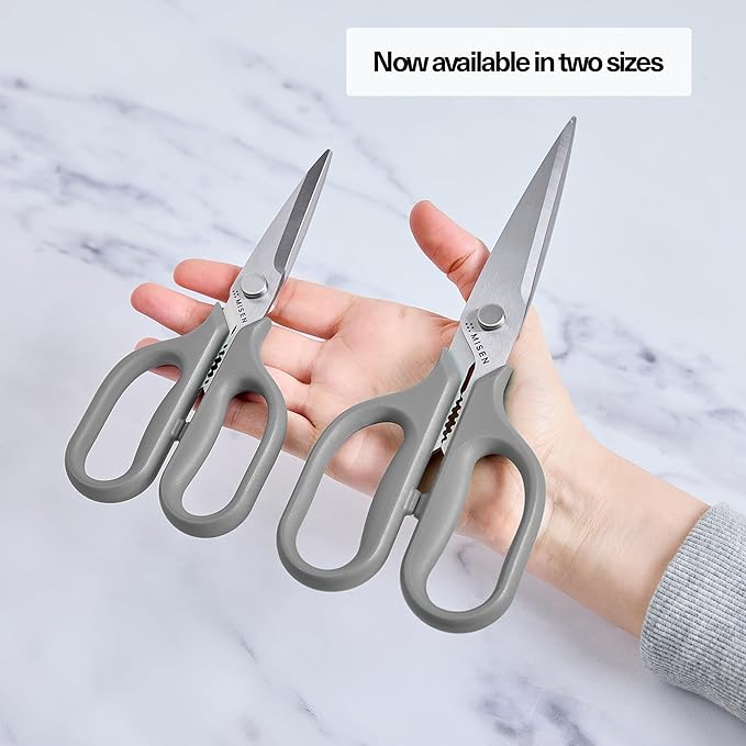 Misen Heavy Duty Kitchen Shears - Stainless Steel, Versatile and Easy Clean Scissors for Meat, Herbs and Veggies - Ambidextrous Comfort Handle - Professional Grade - Gray