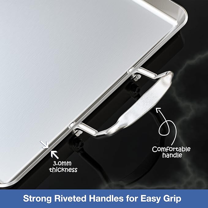 Stainless Steel Double Griddle for Gas or Electric Double Burner Cooktop, 18'' x 11.5'' Non-Stick Stove Top Flat Griddle Grill Pan Skillet for Indoor Medium or Low Heat Dual Burner Stove