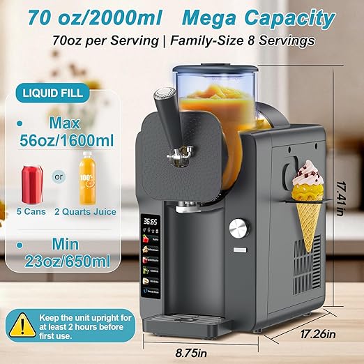Ice Cream Maker, Slushie Machine for Home, Slushy Machine 70 oz Margarita Machine with 6 Preset Programs for Ice Cream, Frozen Yogurt or Gelato, Adjustable Thickness, Gray