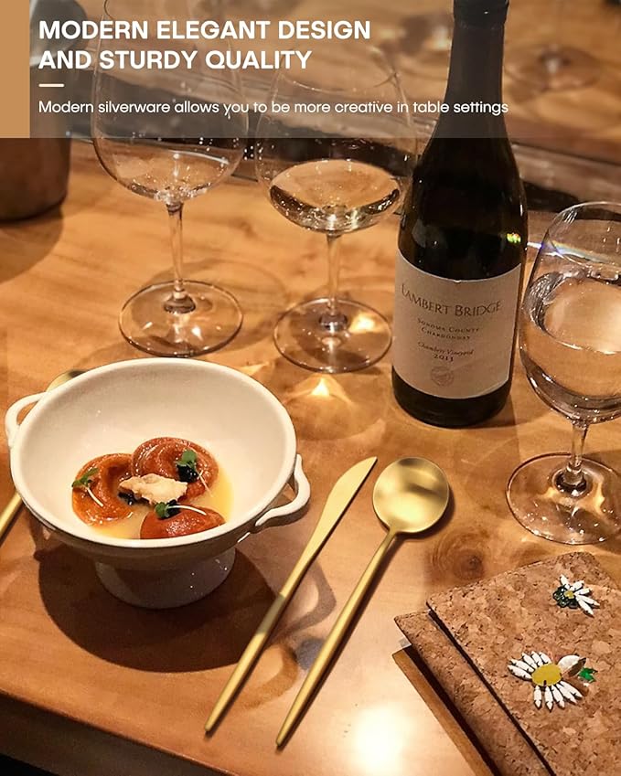 Gold Silverware Set,Ollex 40 Pieces Flatware Set For 8,Matte Utensil set with Stainless Knives Gold Forks and Spoons Tableware Cutlery Set with Satin Finish Dishwasher Safe