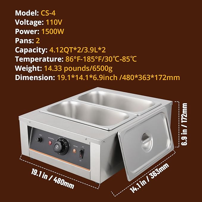 Chocolate Tempering Machine - 3.3L*2 Tanks, 18 Lbs Capacity, Temp Control 86~176℉, 1500W Stainless Steel Electric Food Warmer for Chocolate/Milk/Cream Melting