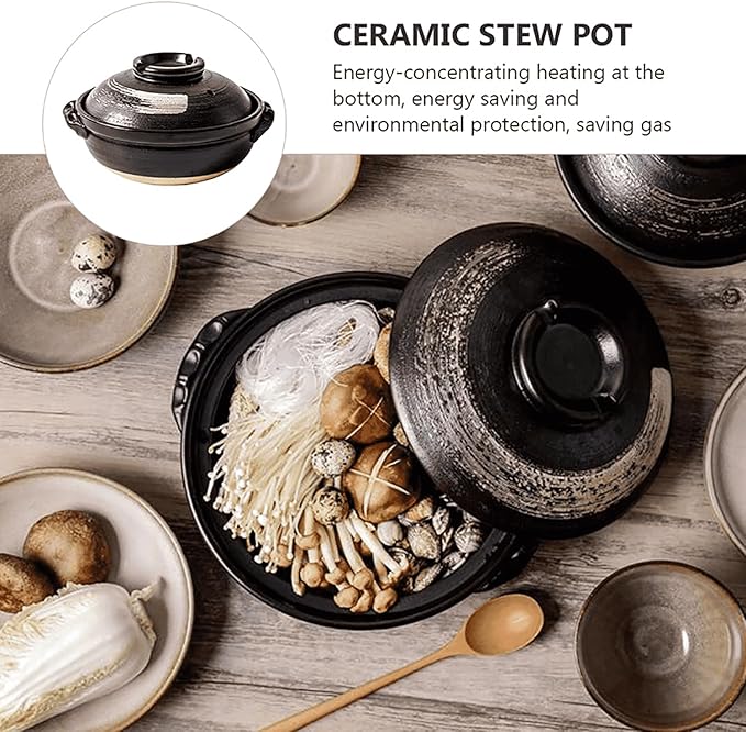 Clay Pot For Cooking, clay pot for cooking Korean Stone Pot With Lid,Double Handle Lid Pure Ceramic Tureen Soup Ceramic Round White Dish Casserole/Clay Pot/Earthen Pot/Ceramic Cookware,1700ml m