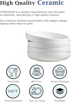 YHOSSEUN 9.75" Pasta Bowls Set of 4, 50 OZ Large Salad Serving Bowls Pasta Plates, White Soup Bowl for Kitchen Meal Prep, Ceramic Shallow Dishes, Clover Stripe