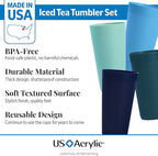 US Acrylic Newport 32 ounce Unbreakable Plastic Stackable Iced-Tea Tumblers in 4 Coastal Colors | Set of 12 Drinking Cups | Reusable, BPA-free, Made in the USA, Top-rack Dishwasher and Microwave Safe