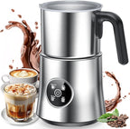 Milk Frother and Steamer, Detachable Electric Milk Frother, Large Capacity Automatic Milk Steamer with LED Touch, Hot & Cold Foam Maker for Coffee, Latte, Cappuccino, Hot Chocolate, Quiet Operation