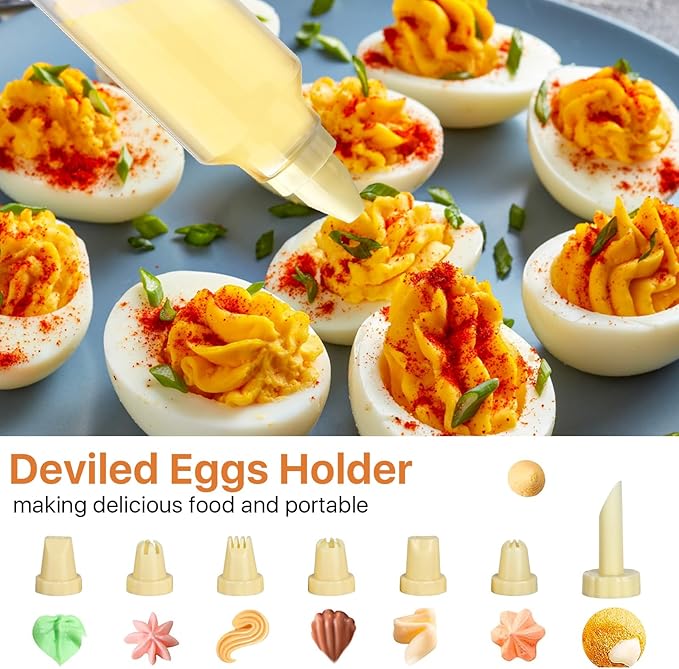 3 Pcs 72 Count Deviled Egg Containers with Lid, Portable Storage Carrier Egg Holder with Deviled Egg Injector, Stackable Deviled Egg Tray Plastic Egg Organizer for Fridge Easter Party