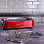 Indoor Grill, CUSIMAX Smokeless Grill Indoor, Electric Grill Griddle, 1500W Korean BBQ Grill with LED Smart Display & Tempered Glass Lid, Non-stick Removable Grill Plate & Griddle Plate, Red
