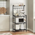 HOOBRO Kitchen Bakers Rack with Storage, 4 Tiers Coffee Bar Station, Microwave Stand with 8 S-Shaped Hooks, Kitchen Storage Shelf Rack for Small Spaces, Black BB04HB01