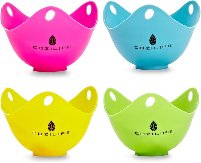 Egg Poacher – COZILIFE Silicone Egg Poaching Cups with Ring Standers, For Microwave or Stovetop Egg Cooking, Kraft Box Packing, BPA Free, Pack of 4