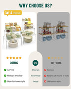 Acrylic Cabinet Organizer, Set of 4 Spice Rack Organizer for Cabinet, Desk Countertop Shelf Organizer, Pantry Kitchen Storage and Organization, Stackable Shelves House Essentials for Gift