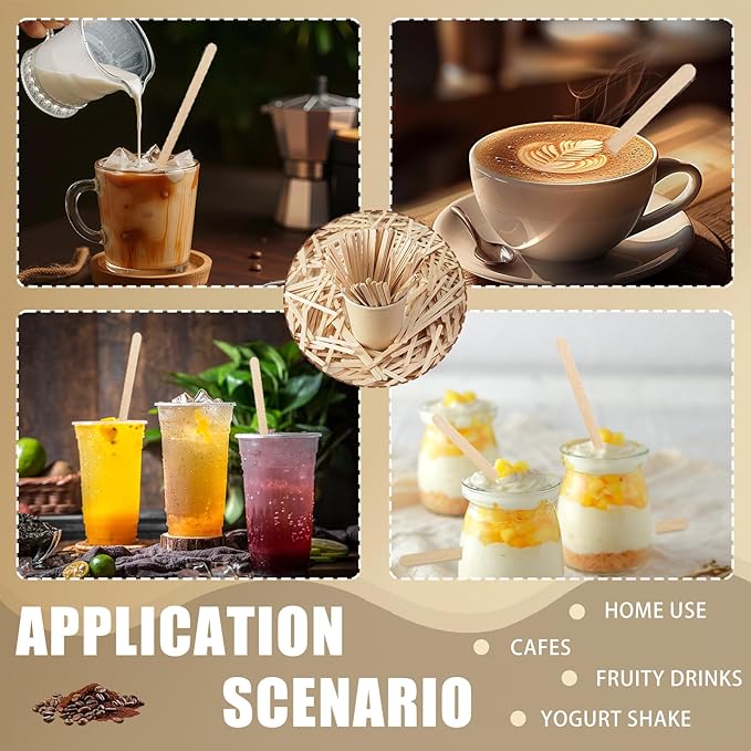 100 Pcs Coffee Stirrers Individually Wrapped, 5.5 Inch Wooden Coffee Stir Sticks, Coffee Stirs Disposable with Smooth Round Ends for Coffee, Cocktail, Drinks Coffee Bar Accessories