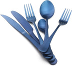 24-Piece Stainless Steel Flatware Set, Matte Colorful Blue Finish, Service for 4