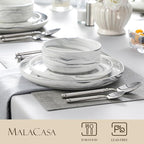 MALACASA Plates and Bowls Sets, 12 Pieces Porcelain Dinnerware Sets Dishware Sets Chip Resistant Ceramic Dish Set Dining Dinner Ware Service for 4, Marble Grey, Series LUNA