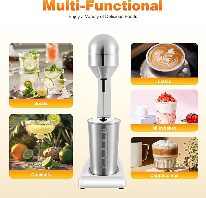 Milkshake Maker Single Head Electric Drink Mixer Commercial Milkshake Blender, 100W Stainless Steel Smoothie Mixer For Making Yogurt, Milk, Cocktails, Smoothies (Single Head,100W)