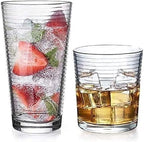 Glaver's Drinking Glasses Set of 12. Everyday Mixed Drinkware Set. 6, 17 oz Tall Kitchen Glass Cups, 6,13 Oz Rocks Whiskey Glasses. Heavy Duty Ribbed Glassware Set for Cocktail Beer, Juice, Water.