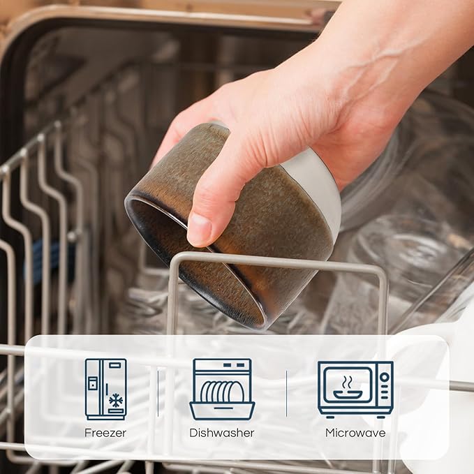 INGOFIN Ceramic Espresso Cup Set - Espresso Cup Set for Coffee and Tea, Espresso Accessories for Espresso Machine, Coffee Mug for Cafe, and Restaurant, Pack of 4, Brown, Microwave & Freezer Safe