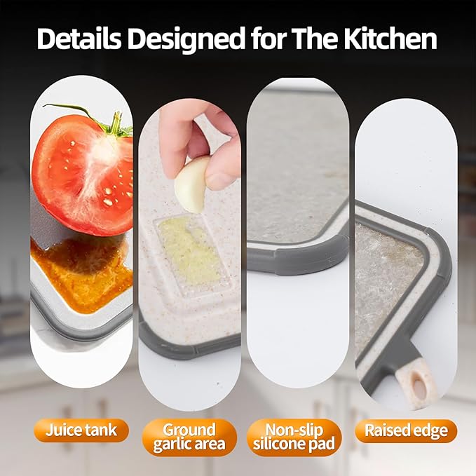 Titanium Cutting Board – Double Sided Chopping Boards for Kitchen with Juice Groove, Pure Titanium and Wheat Straw PP, Easy Clean Surface, Ideal for Meat Vegetables & Family Cooking 14" x 10"