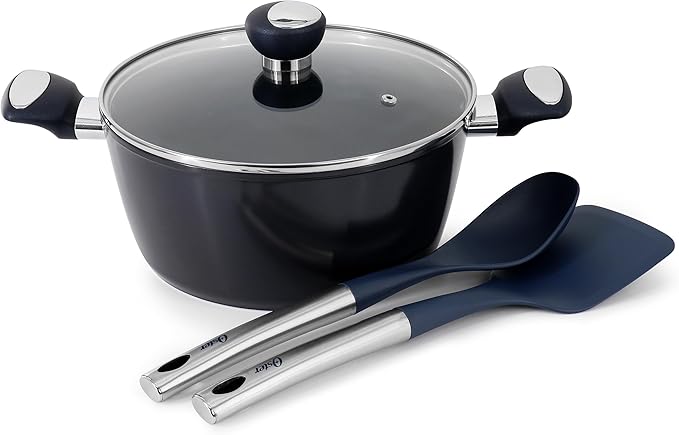 Oster Hawke 14 Piece Aluminum Premium PFA Free Ceramic Nonstick Blue Saphirre Pots and Pans Cookware Set W/Induction Base